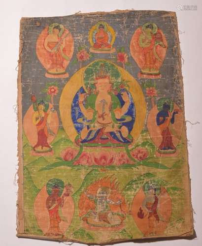 A THANGKA OF SHADAKSHARI-AVALOKITESVARA. 18th Century