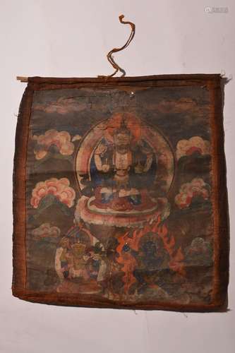 A THANGKA OF SHADAKSHARI-AVALOKITESVARA. 17th Century