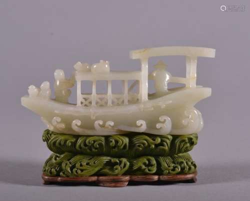 A CARVED WHITE JADE BOAT. Qing Dynasty