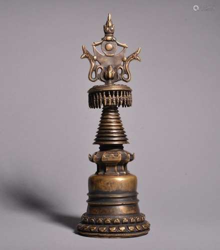 A BRONZE STUPA. 14th Century