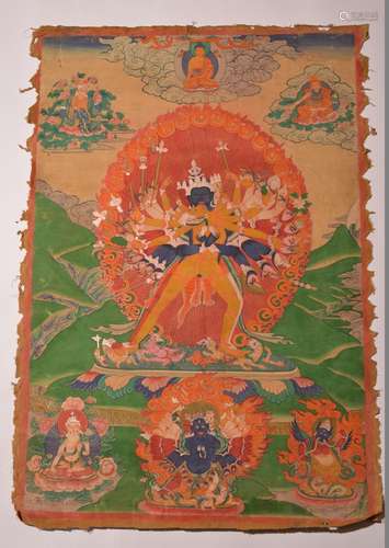 A THANGKA OF SHRIHEVAJRA. 18th Century