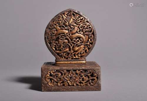 A TIBET GILT-SILVER SEAL. Qing Dynasty