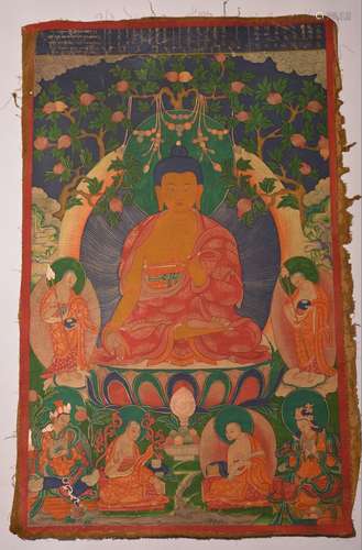 A THANGKA OF SAKYAMUNI. 18th Century