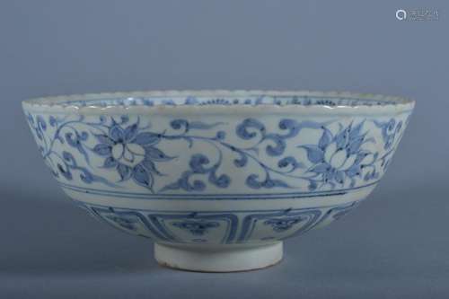 A BLUE AND WHITE BOWL. Yuan Dynasty.