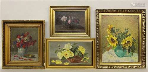 A LOT OF 4 STILL LIFES OF FLOWERS Various