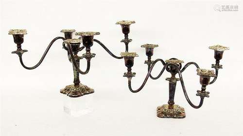 A PAIR OF CANDLESTICKS 5 arms. Plated. 22.5 cm