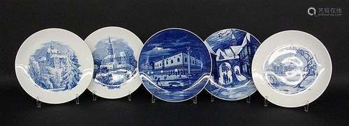 A LOT OF 5 WALL PLATES Meissen, 1970s Blue