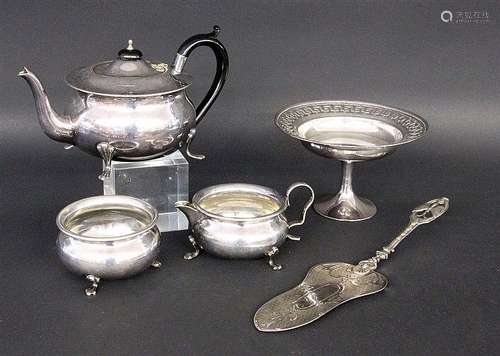 A LOT 5 SILVER-PLATED PIECES 3-piece coffee