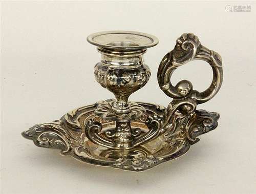 A SILVER CANDLE HOLDER WITH HANDLE Italy, 20th