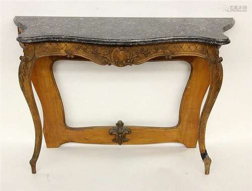 A BAROQUE CONSOLE TABLE Carved wood with marble