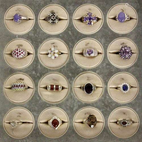 A LOT OF 16 SILVER RING partly with