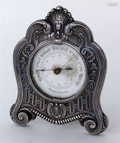 A DESK BAROMETER France ca. 1900 Silver case