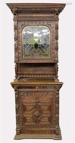 A FLEMISH VITRINE 19th century Richly carved oak