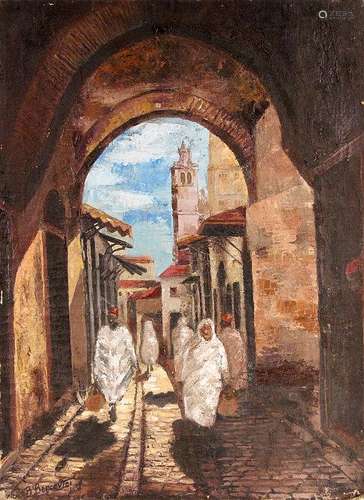 BERCOVICI, B. France 1931 Souq in Tunis. Oil on