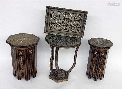 THREE ORIENTAL TEA TABLES AND A TRAY Morocco