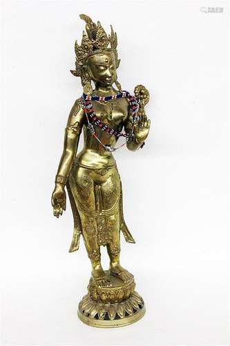 A BODHISATTVA Statue of Buddhist goddess. Bronze