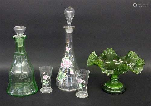 A LOT OF 5 ART NOUVEAU GLASS PIECES partly