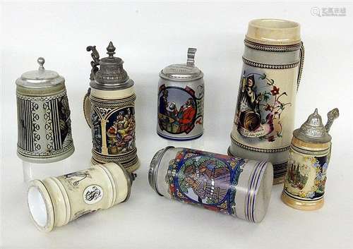 A LOT OF 7 OLD BEER TANKARDS circa 1900