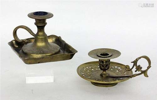 A PAIR OF CANDLE HOLDERS WITH HANDLE circa 1900