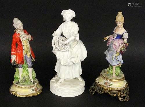 THREE BISQUE PORCELAIN FIGURINES France circa