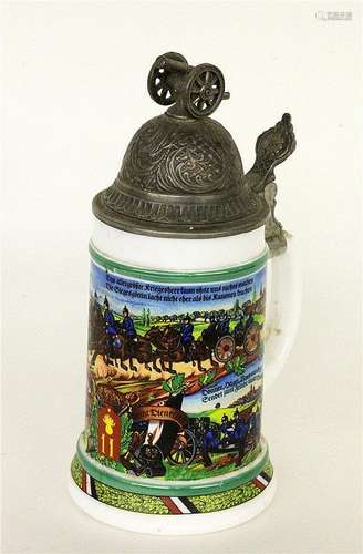 A RESERVIST'S TANKARD Porcelain with coloured