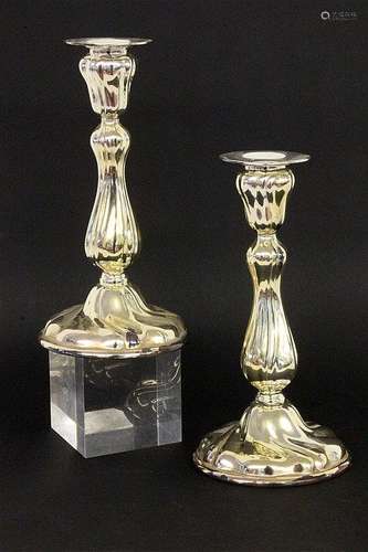 A PAIR OF SILVER CANDLESTICKS German, 20th