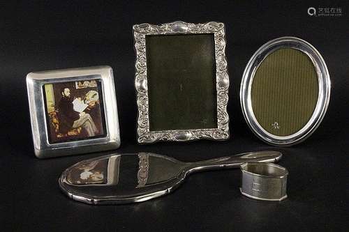 A LOT OF 5 SILVER PIECES 3 Photo frames, a hand