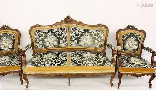 A SOFA WITH TWO CHAIRS France, 19th century