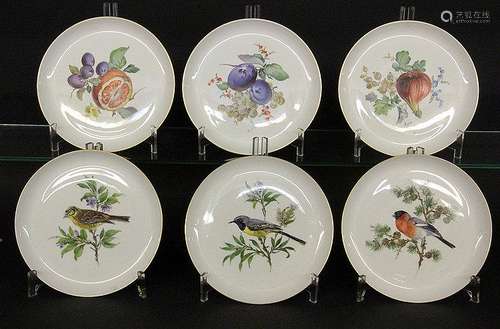 SIX FRUIT PLATES Meissen, 20th century Painted