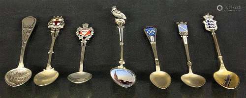 A LOT OF 7 SOUVENIR SPOONS Silver with enamel