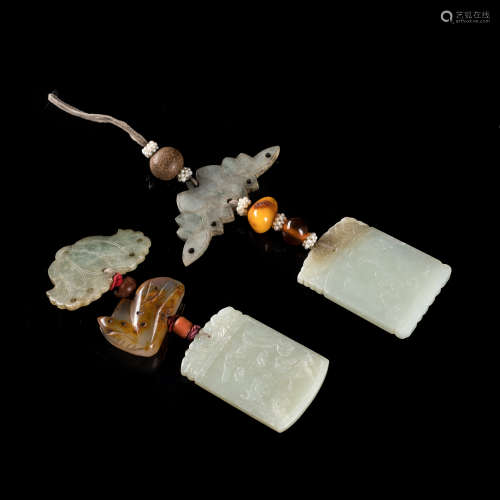 19th Antique Pair Manchu Style Jade Pendants