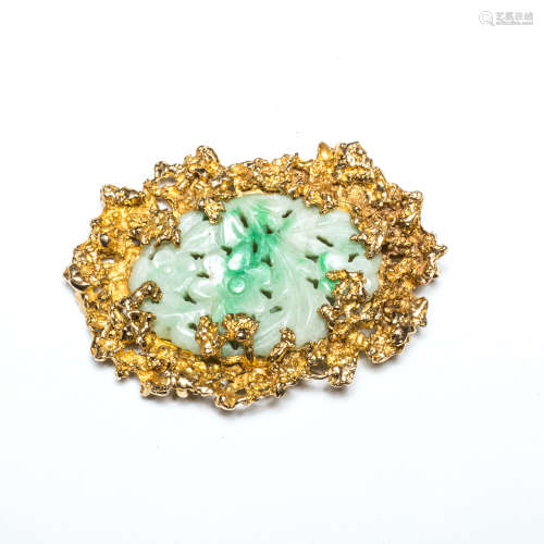 19th Antique Jade Pin with 18kt Gold