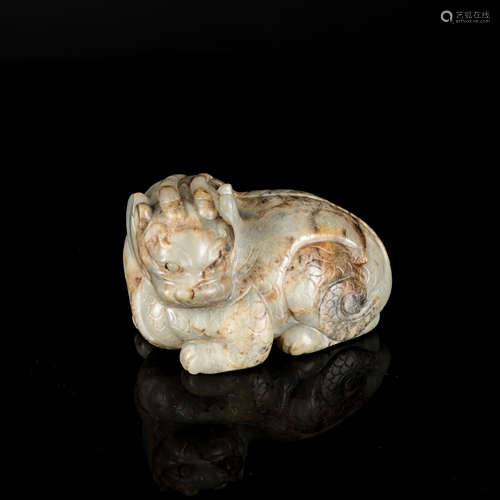 Ming Antique Gray Jade Mythical Beast