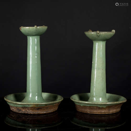 14th Korean Antique Pair Celadon Porcelain Oil Lamp