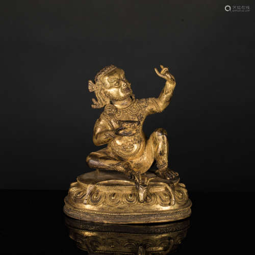 19th Antique Gilt Bronze Milarepa