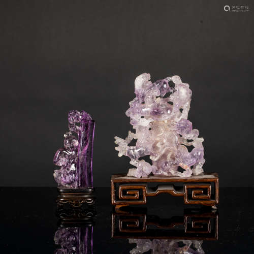 19th Antique Pair of Carved Amethyst