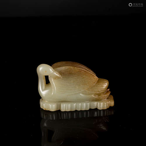 18-19th Antique Carved Jade Goose