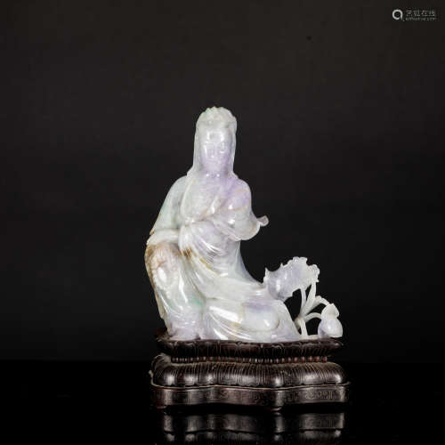 19th Antique Natural Color Jadeite Guanyin