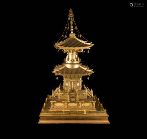 Late 19th Meiji Period Japanese Gilt Wood Temple