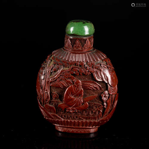 18th Antique Cinnabar Snuff Bottle