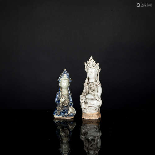Yuan Antique Pair Porcelain Guanyin Figures