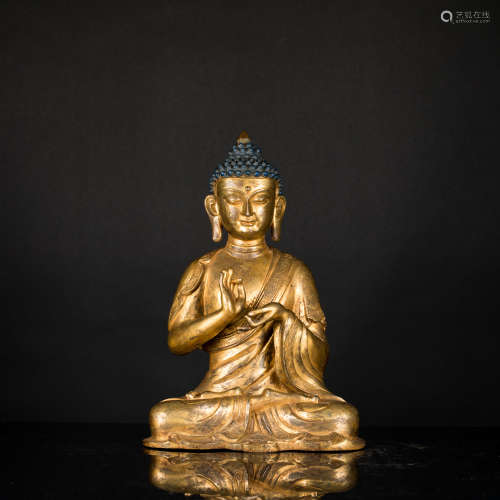 18th Antique Gilt Bronze Medicine Buddha