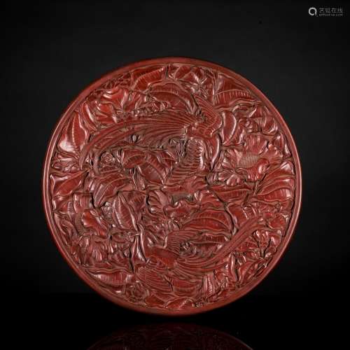 19th Antique Large Cinnabar Lacquer Dish