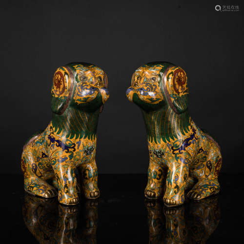 19th Antique Pair of Cloisonne Dogs