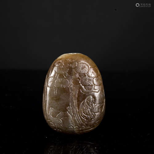 19th Antique Carved Jade Snuff Bottle