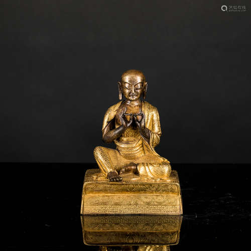 19th Antique Gilt Bronze Guru