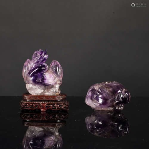 19th Antique Pair of Amethyst Carvings