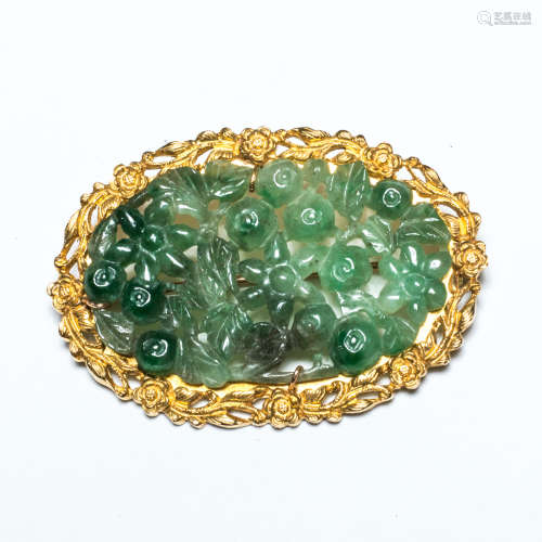 19th Antique Jade Pin with 22kt Gold