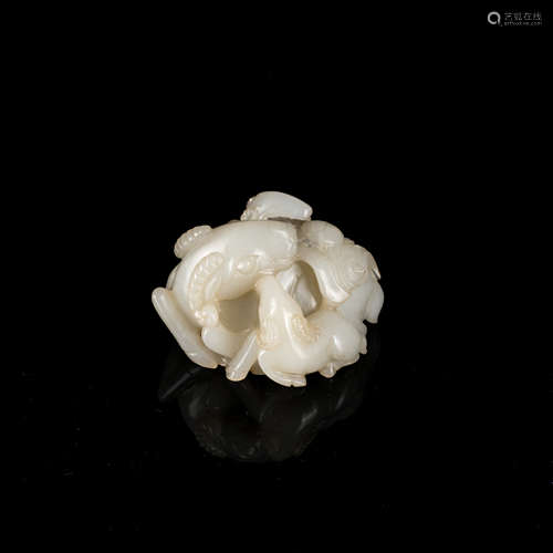 19th Antique White Jade Three Rams