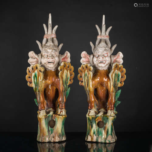 Tang Antique Pair of Sancai-Glazed Earth Spirits